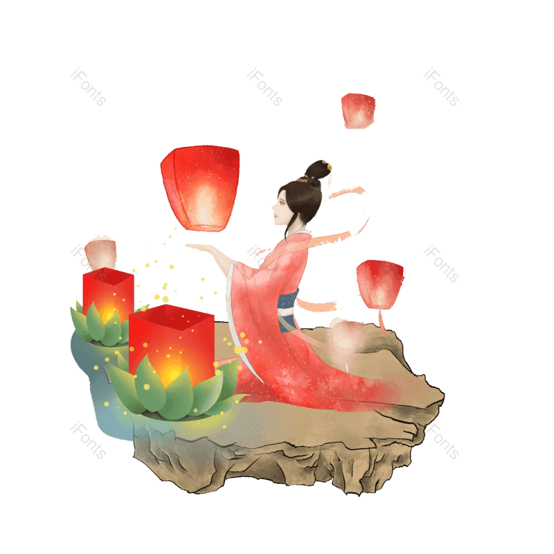 传统图片,女人元素,人物PNG,石头免抠素材